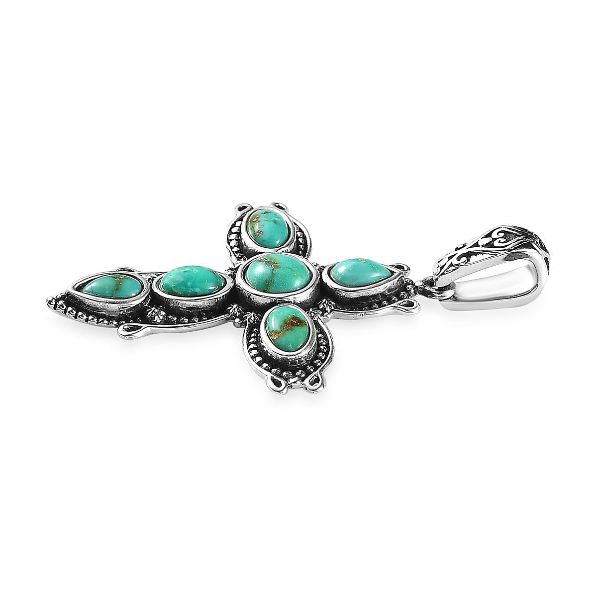Artisan Crafted Sonoran Gold Turquoise Cross Pendant in Black Oxidized Sterling Silver 1.90 ctw