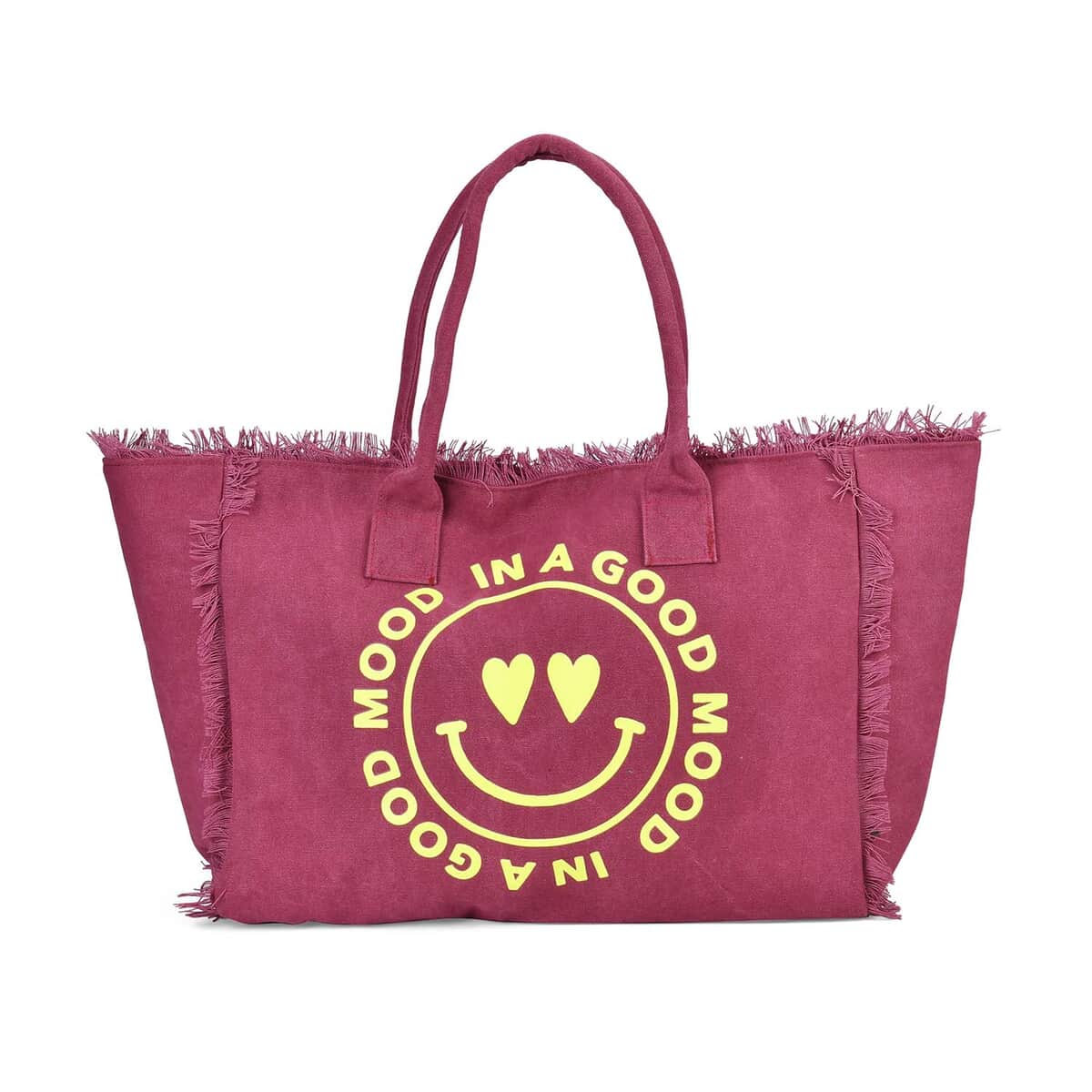 Navy Collection Wine Red Color Smiling Face with Heart-Eyes Printed Tote Bag (17.7"x7.9"x13.4") image number 0