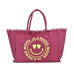 Navy Collection Wine Red Color Smiling Face with Heart-Eyes Printed Tote Bag