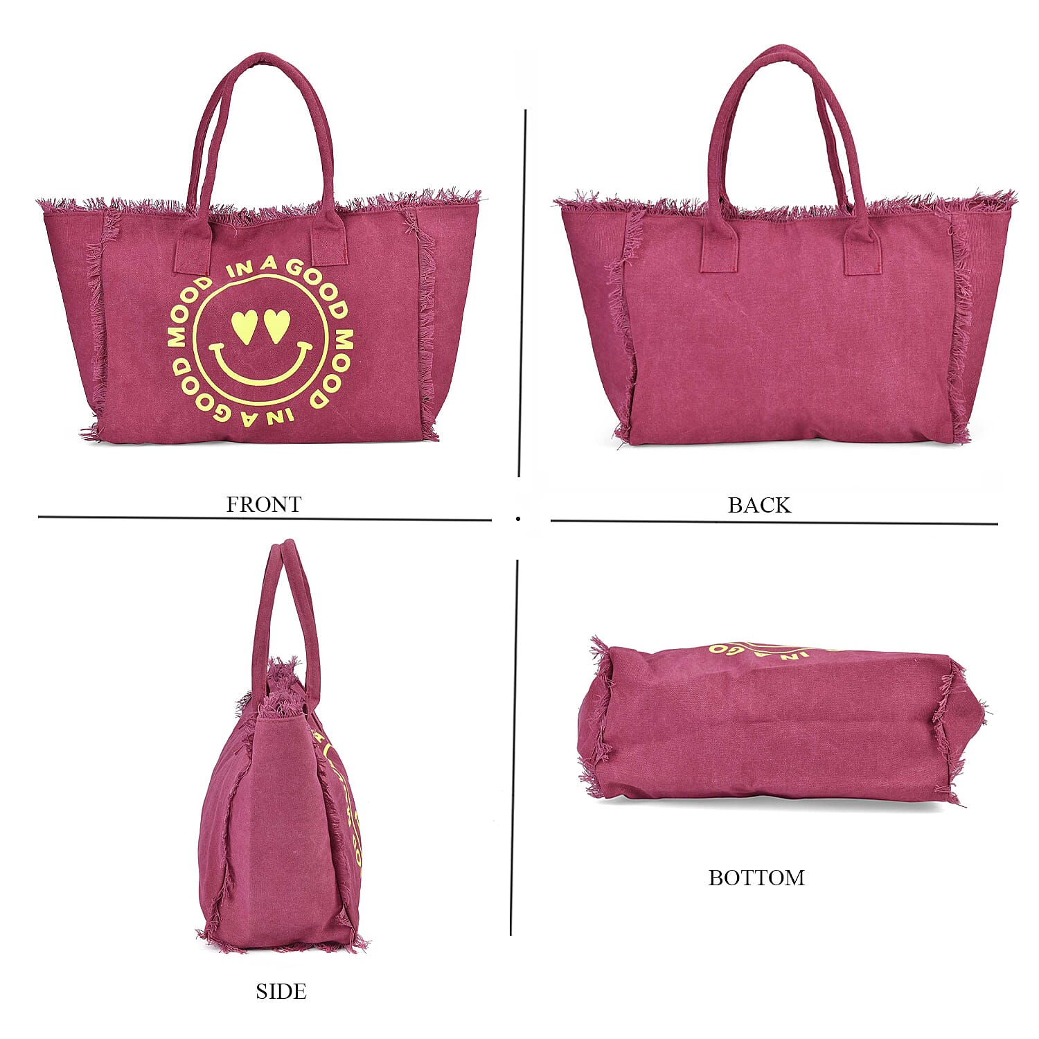 Navy Collection Wine Red Color Smiling Face with Heart-Eyes Printed Tote Bag