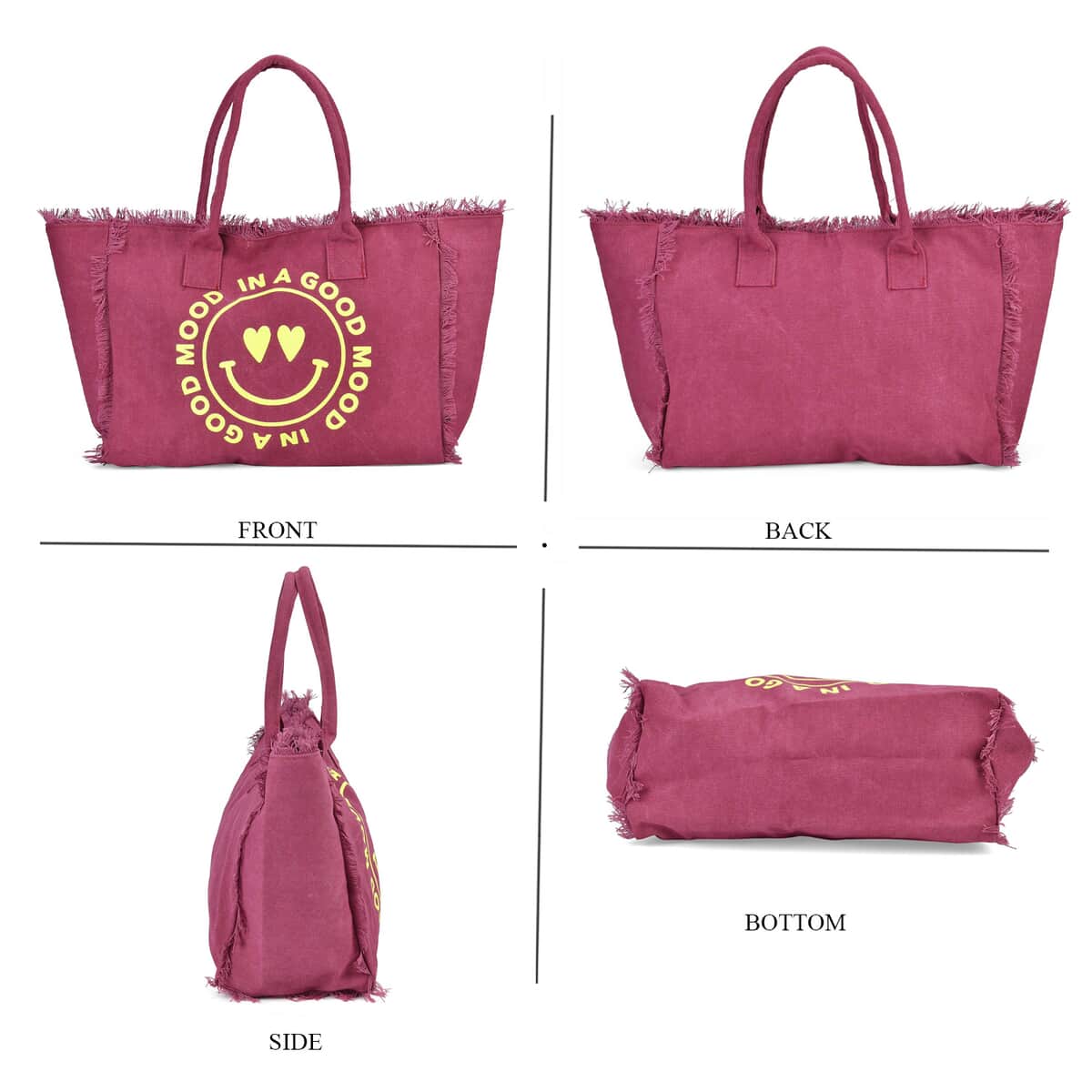 Navy Collection Wine Red Color Smiling Face with Heart-Eyes Printed Tote Bag (17.7"x7.9"x13.4") image number 3