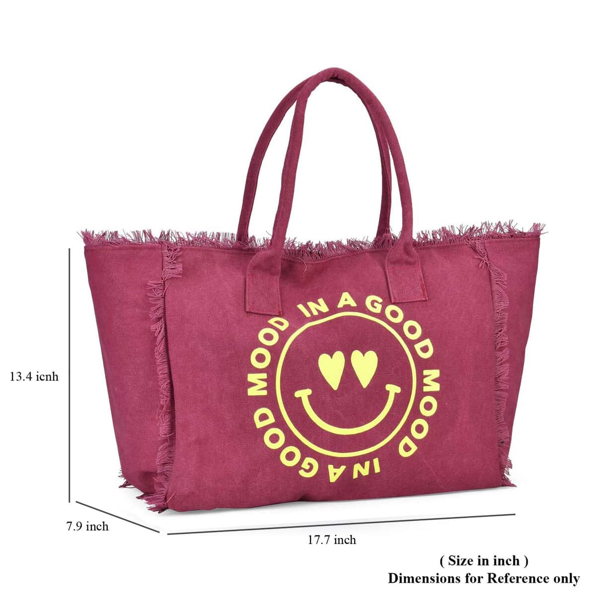 Navy Collection Wine Red Color Smiling Face with Heart-Eyes Printed Tote Bag (17.7"x7.9"x13.4") image number 6