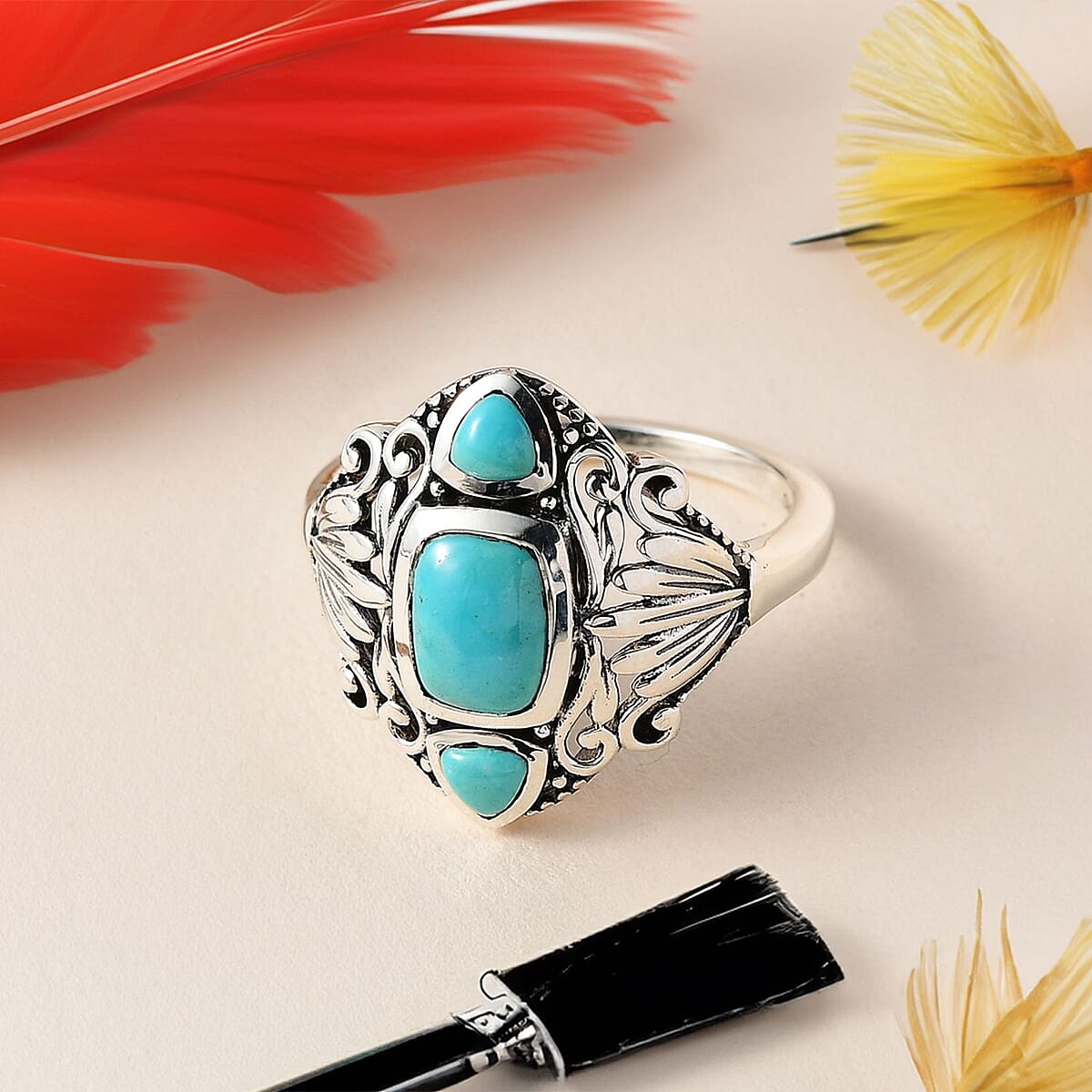 Artisan Crafted Sonoran Gold Turquoise Ring in Black Oxidized Sterling Silver (Size 8.0) 2.00 ctw image number 1