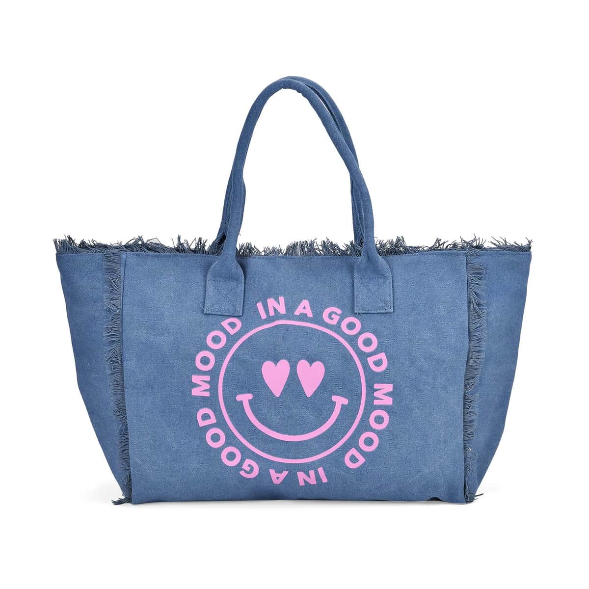 Navy Collection Blue Color Two Hearts Printed Tote Bag image number 0