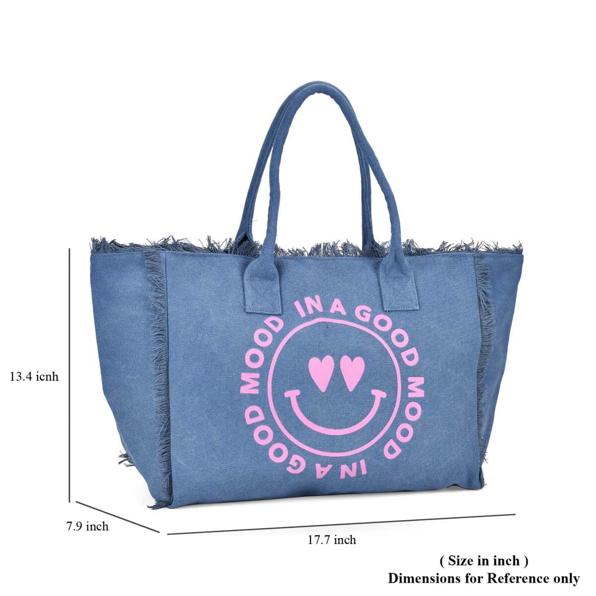 Navy Collection Blue Color Two Hearts Printed Tote Bag image number 6