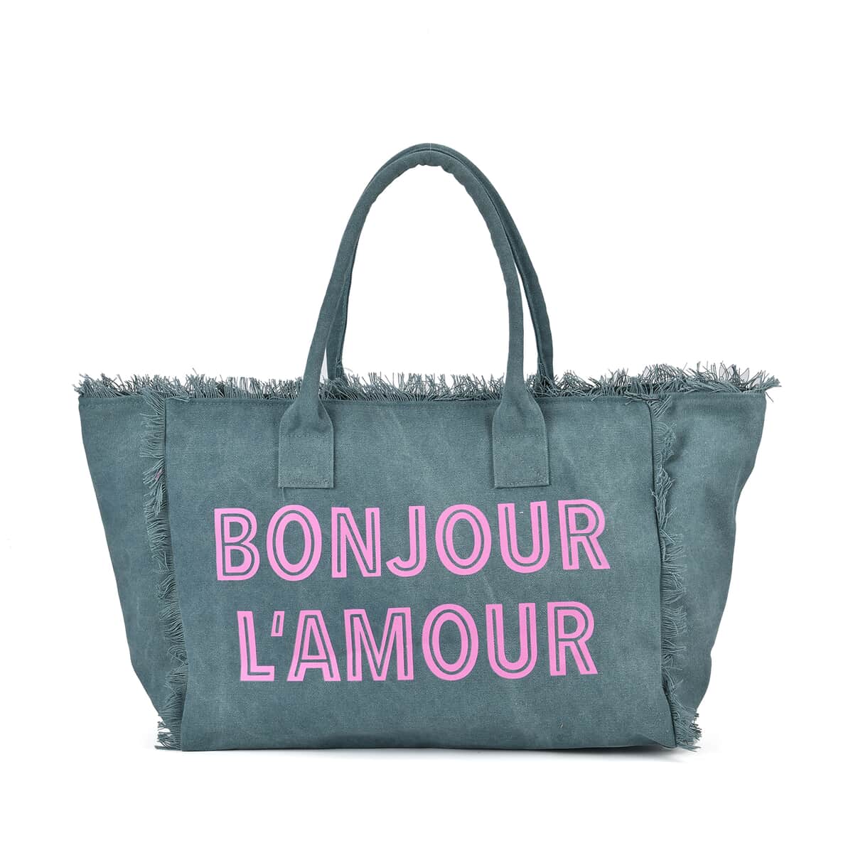 Navy Collection Green Color BONJOUR L'AMOUR Printed Tote Bag image number 0