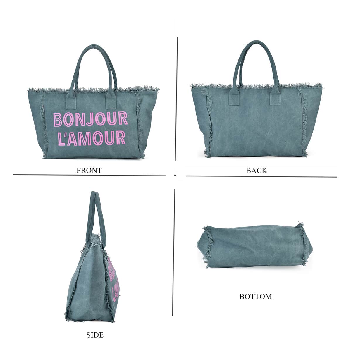 Navy Collection Green Color BONJOUR L'AMOUR Printed Tote Bag image number 3