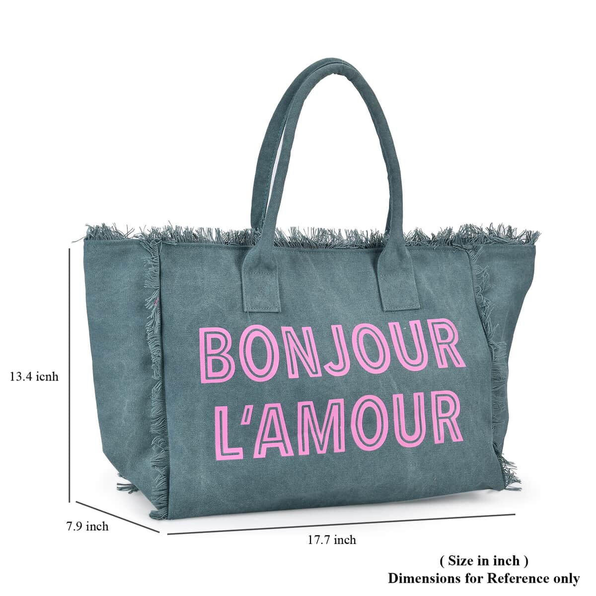 Navy Collection Green Color BONJOUR L'AMOUR Printed Tote Bag image number 6