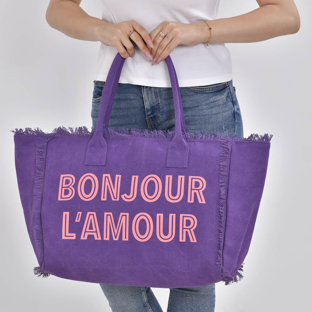 Navy Collection Purple Color Printed Tote Bag image number 2