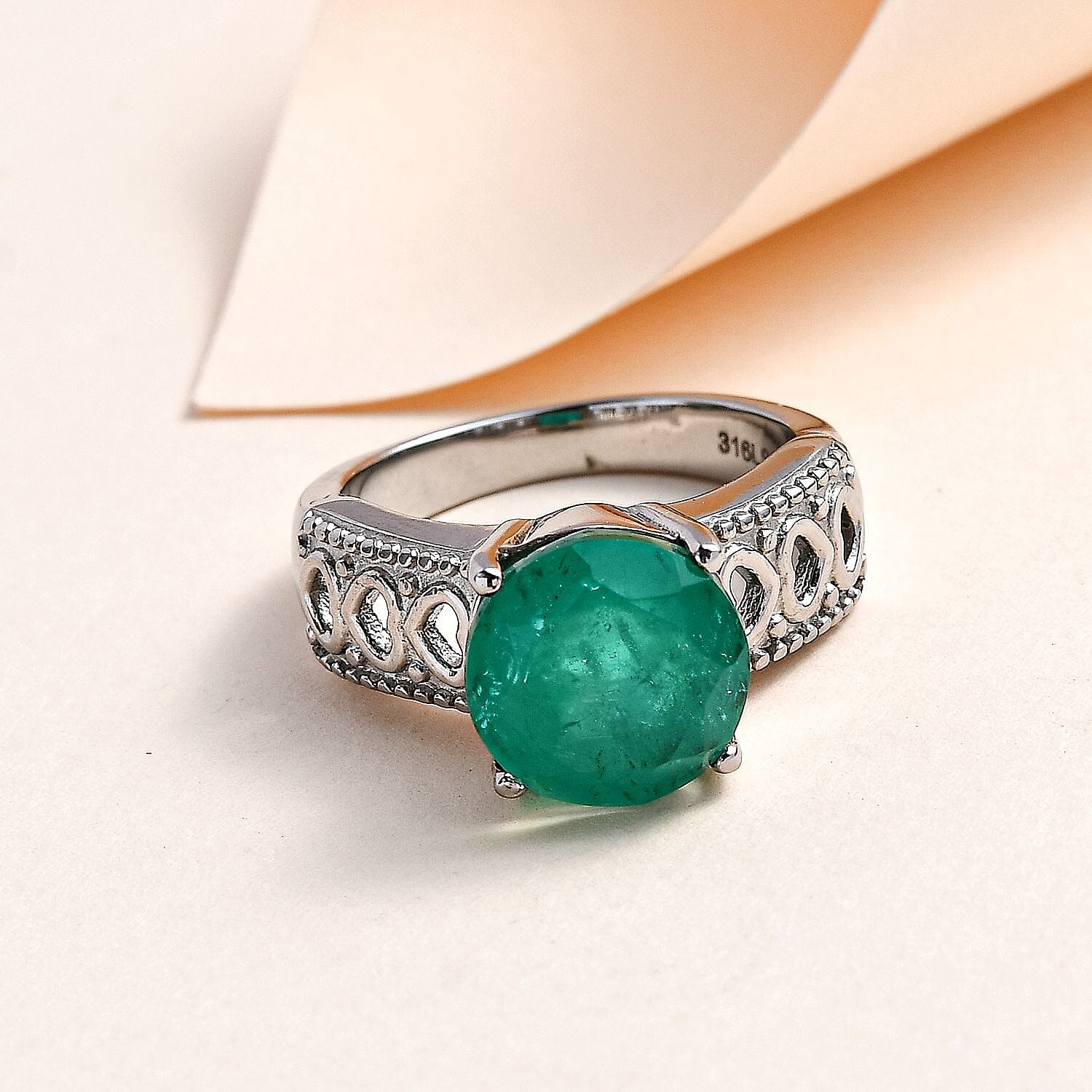 Emeraldine Quartz Solitaire Ring in Stainless Steel (Size 10.0) 3.65 ctw