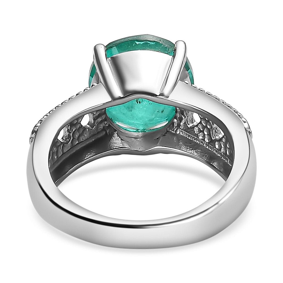 Emeraldine Quartz Solitaire Ring in Stainless Steel (Size 10.0) 3.65 ctw