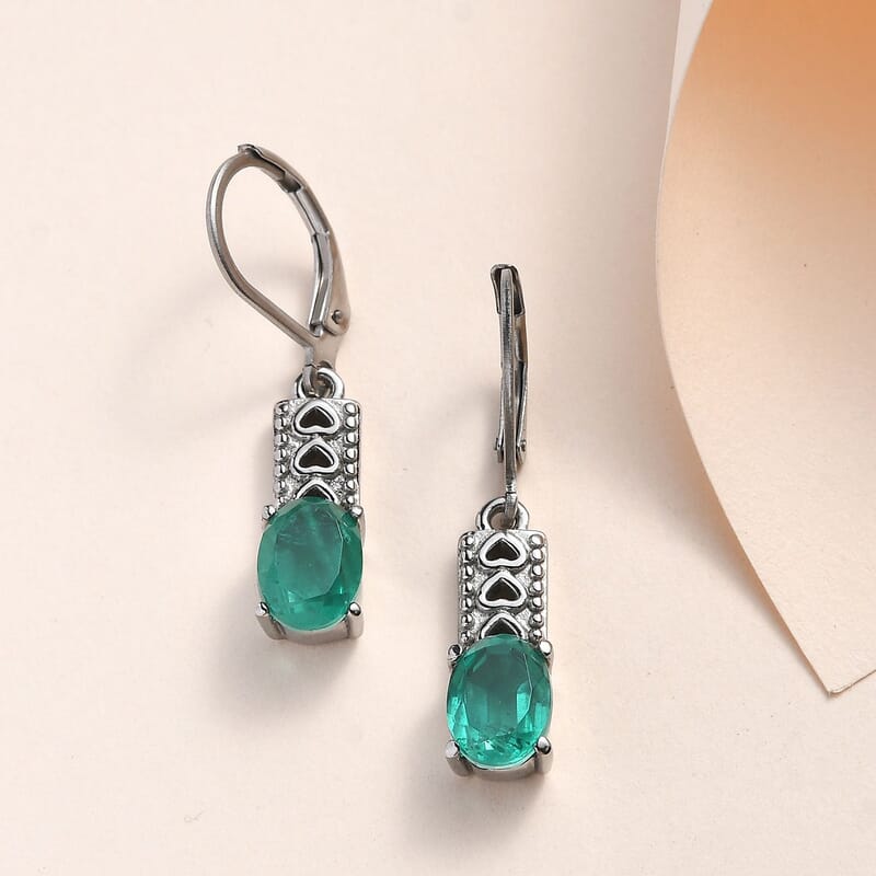 Emeraldine Quartz Lever Back Earrings in Stainless Steel 3.10 ctw