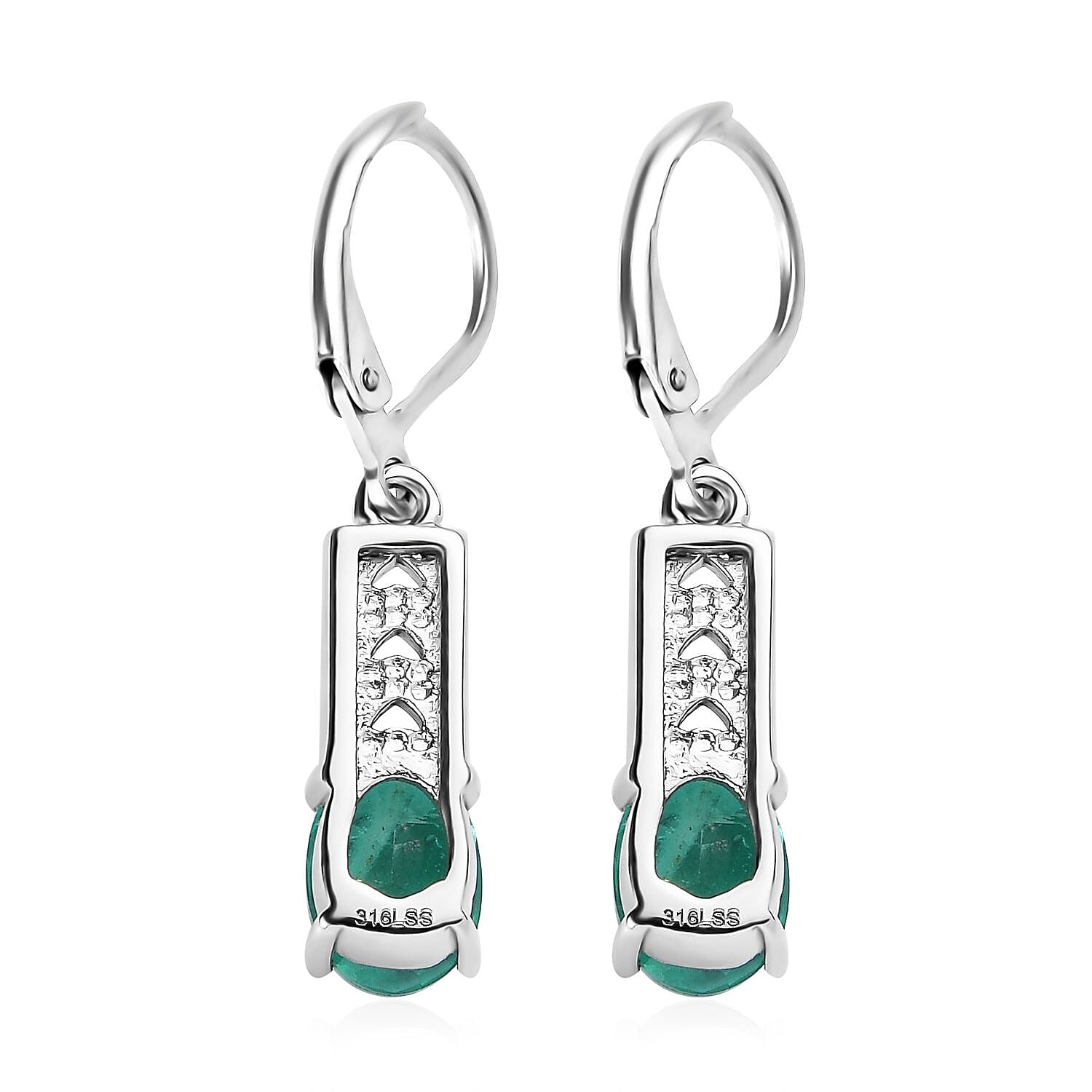 Emeraldine Quartz Lever Back Earrings in Stainless Steel 3.10 ctw