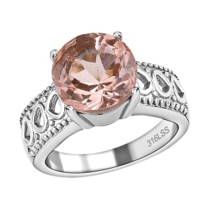 Morganique Quartz 3.90 ctw Solitaire Ring in Stainless Steel (Size 6.0)