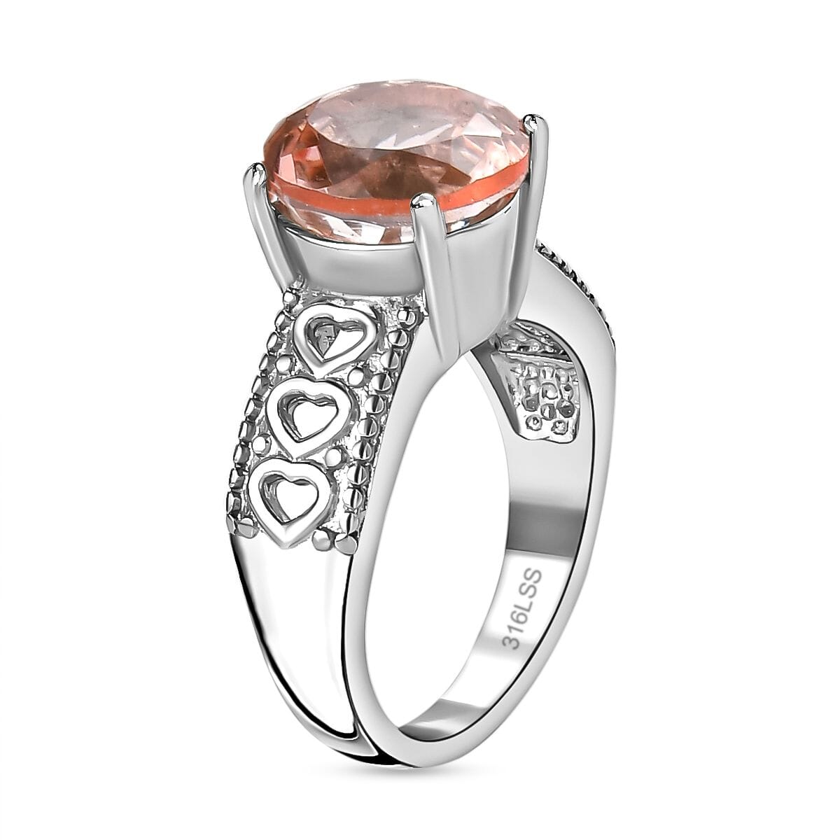 Morganique Quartz 3.90 ctw Solitaire Ring in Stainless Steel (Size 6.0) image number 3
