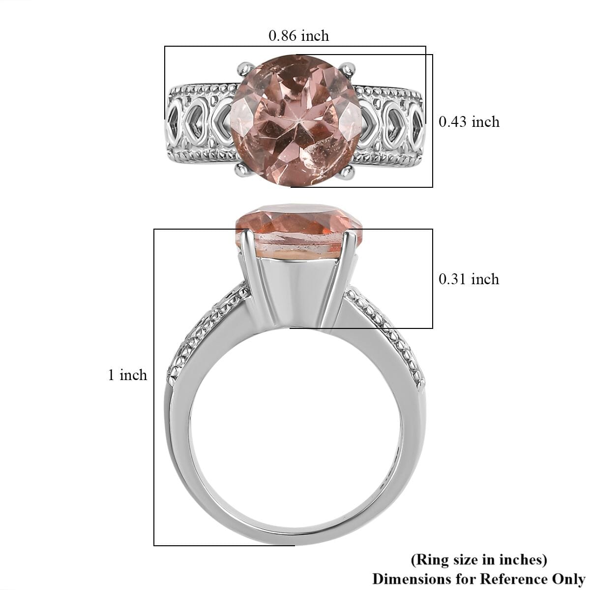 Morganique Quartz 3.90 ctw Solitaire Ring in Stainless Steel (Size 6.0) image number 5