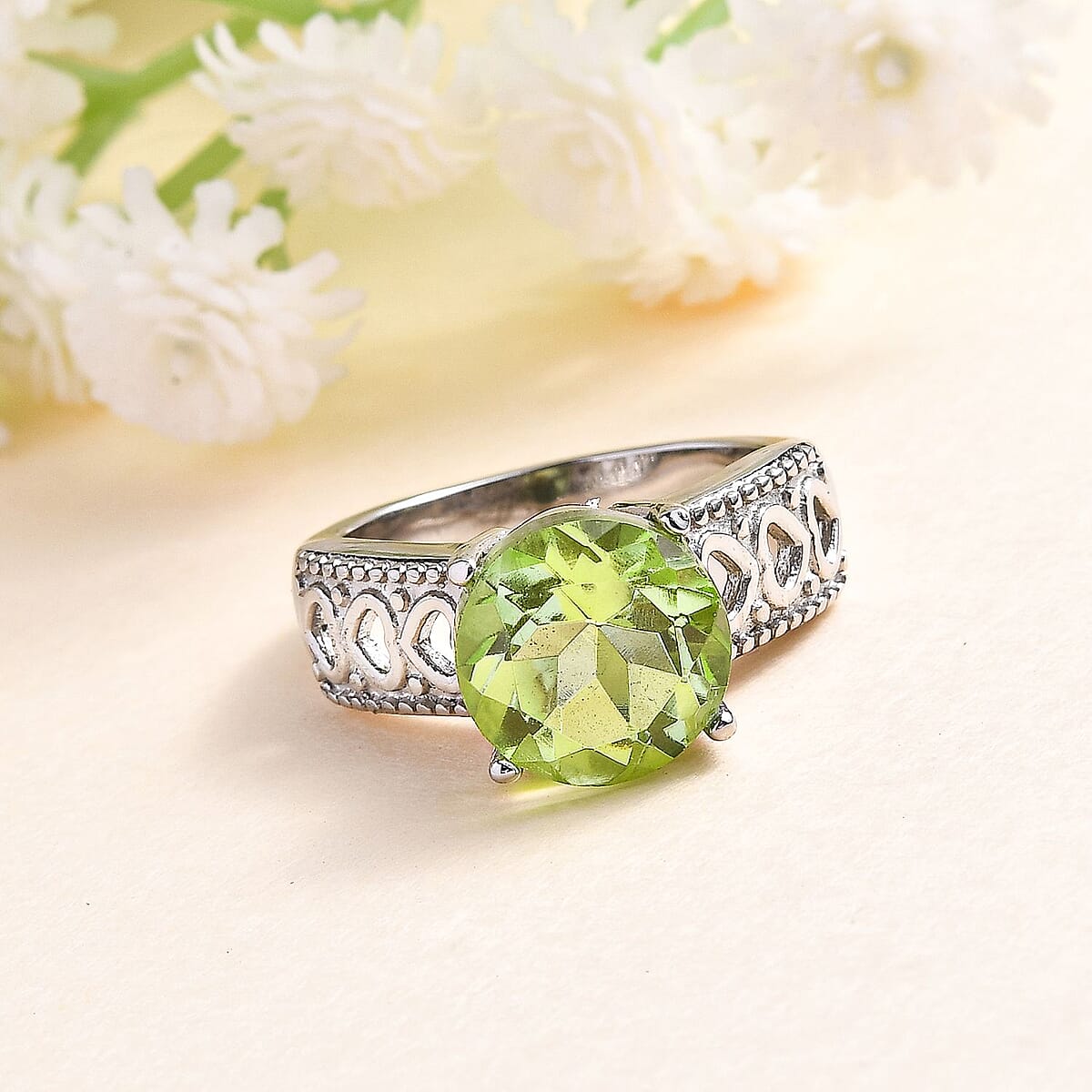 Chartreuse Quartz Solitaire Ring in Stainless Steel (Size 5.0) 3.75 ctw image number 1