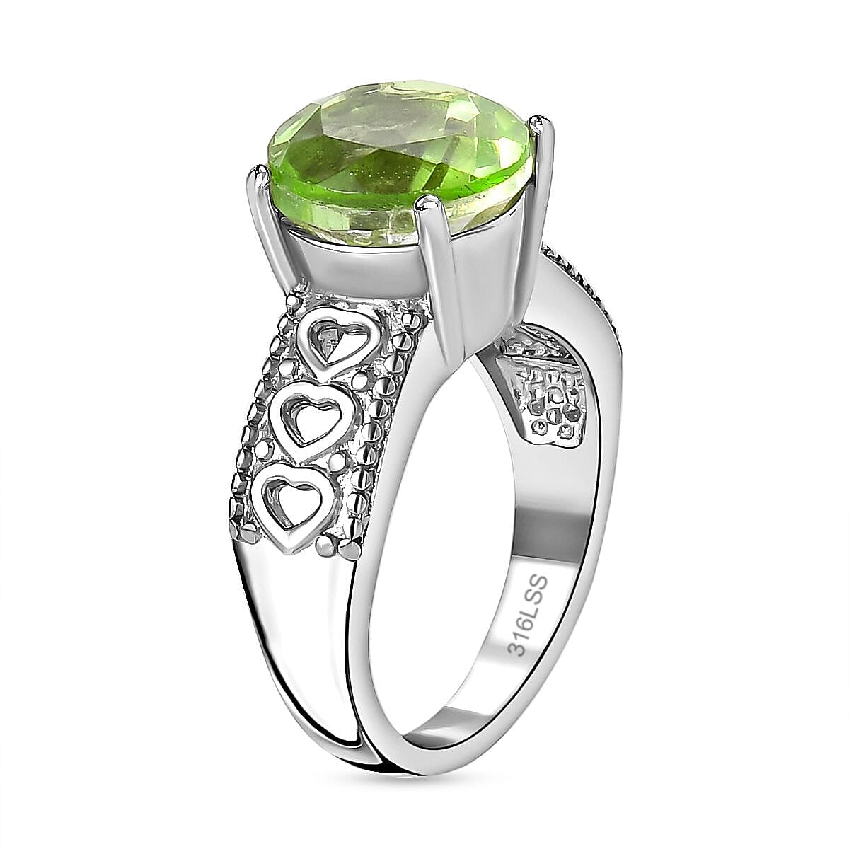 Chartreuse Quartz Solitaire Ring in Stainless Steel (Size 5.0) 3.75 ctw image number 3