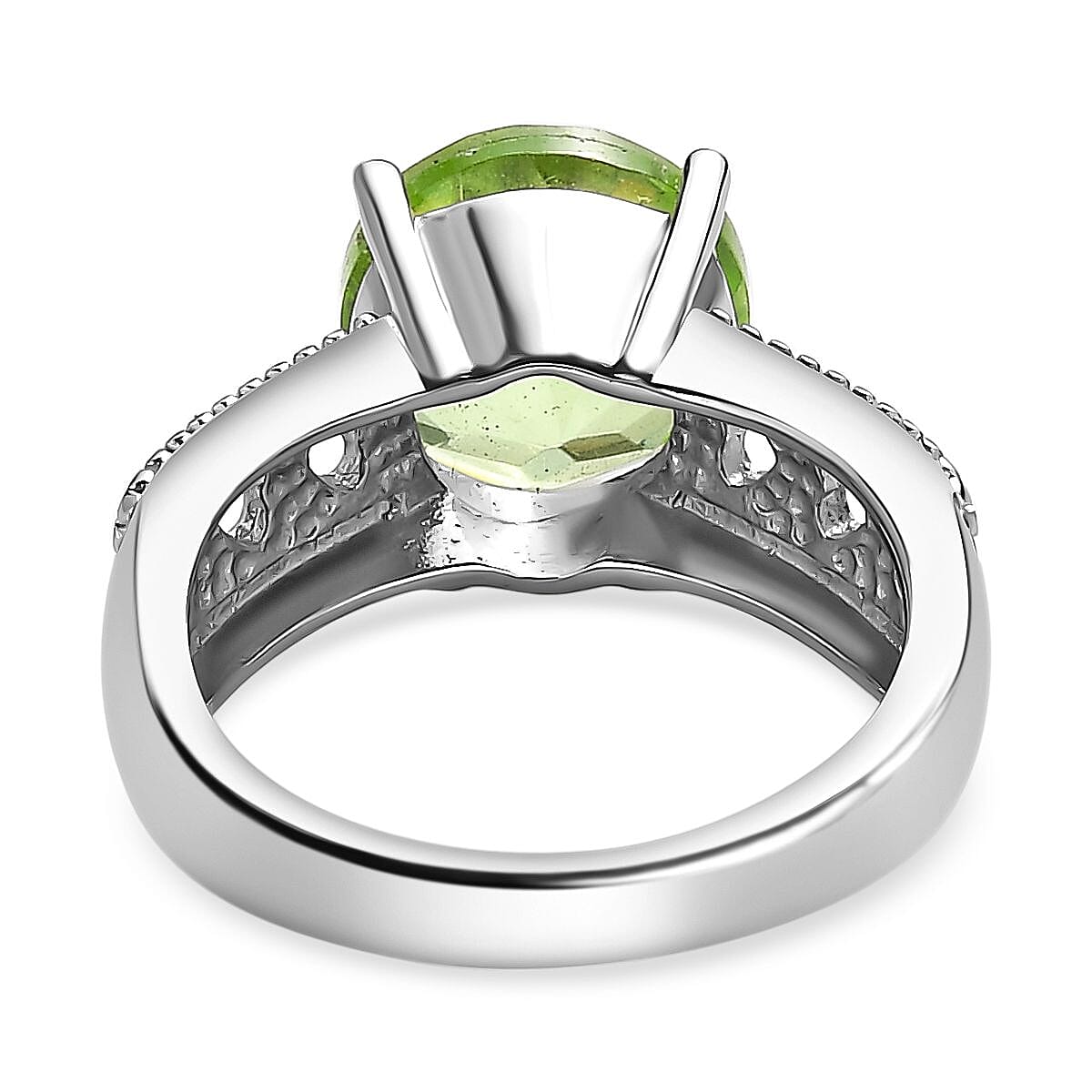 Chartreuse Quartz Solitaire Ring in Stainless Steel (Size 5.0) 3.75 ctw image number 4