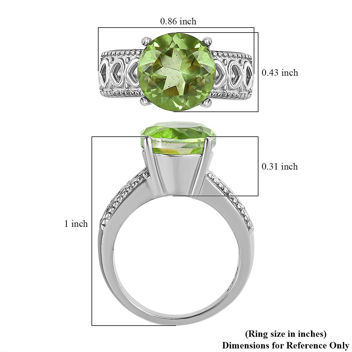 Chartreuse Quartz Solitaire Ring in Stainless Steel (Size 5.0) 3.75 ctw image number 5