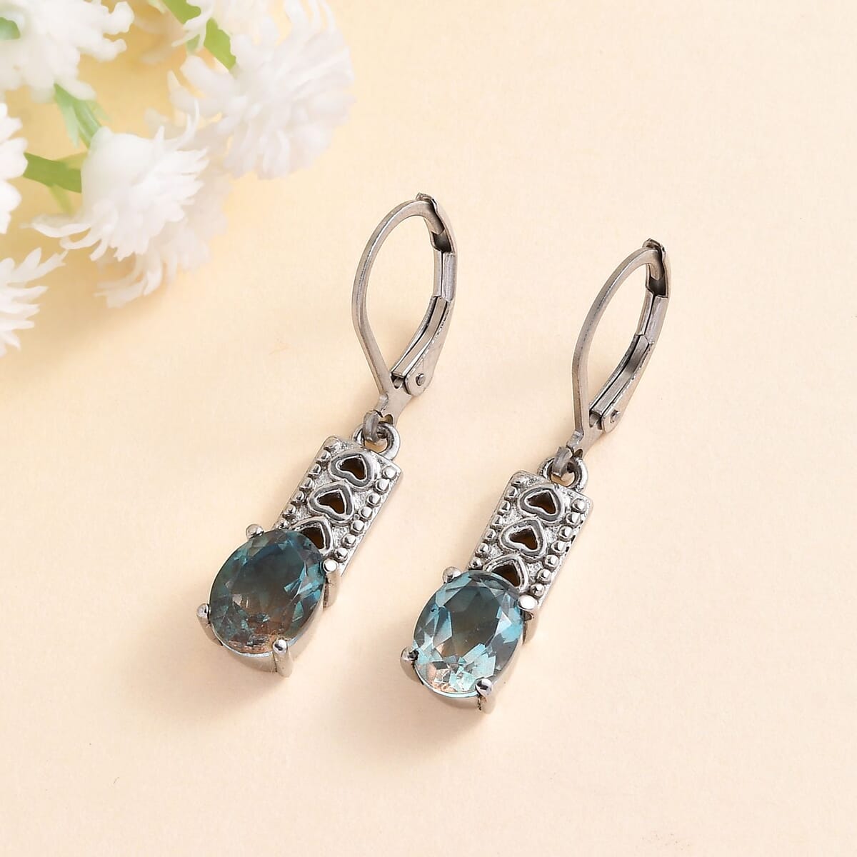 Aqua Terra Costa Quartz 3.10 ctw Lever Back Earrings in Stainless Steel image number 1