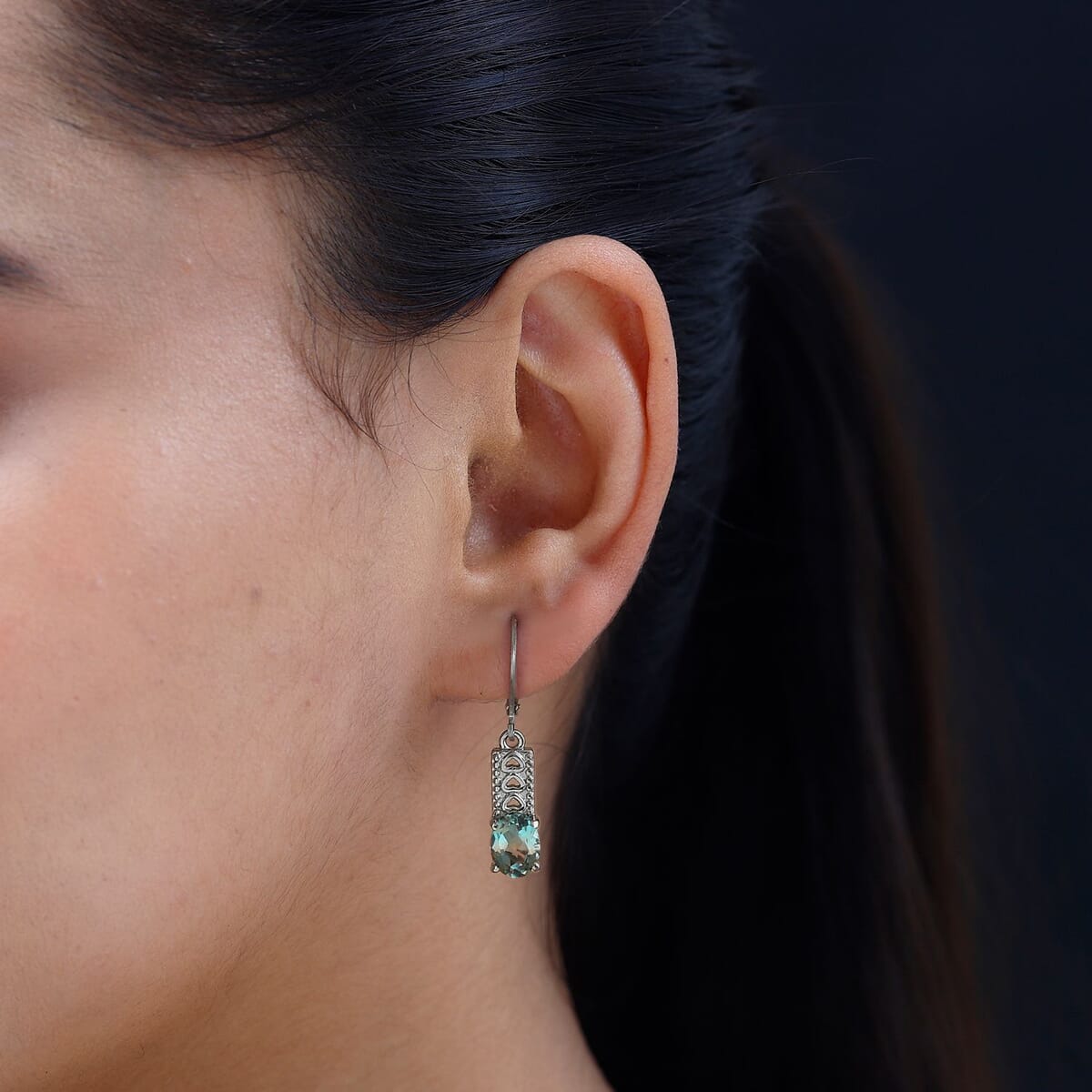 Aqua Terra Costa Quartz 3.10 ctw Lever Back Earrings in Stainless Steel image number 2