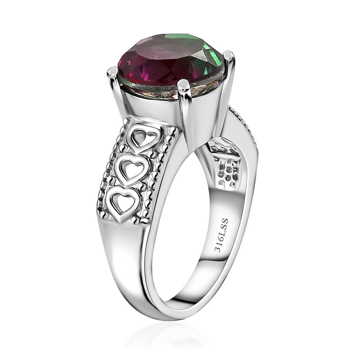 Watermelon Quartz 3.90 ctw Solitaire Ring in Stainless Steel (Size 8.0) image number 2