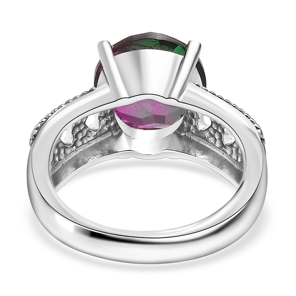 Watermelon Quartz 3.90 ctw Solitaire Ring in Stainless Steel (Size 8.0) image number 3