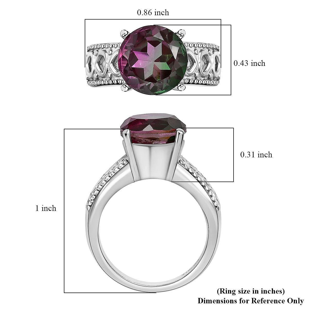 Watermelon Quartz 3.90 ctw Solitaire Ring in Stainless Steel (Size 8.0) image number 4