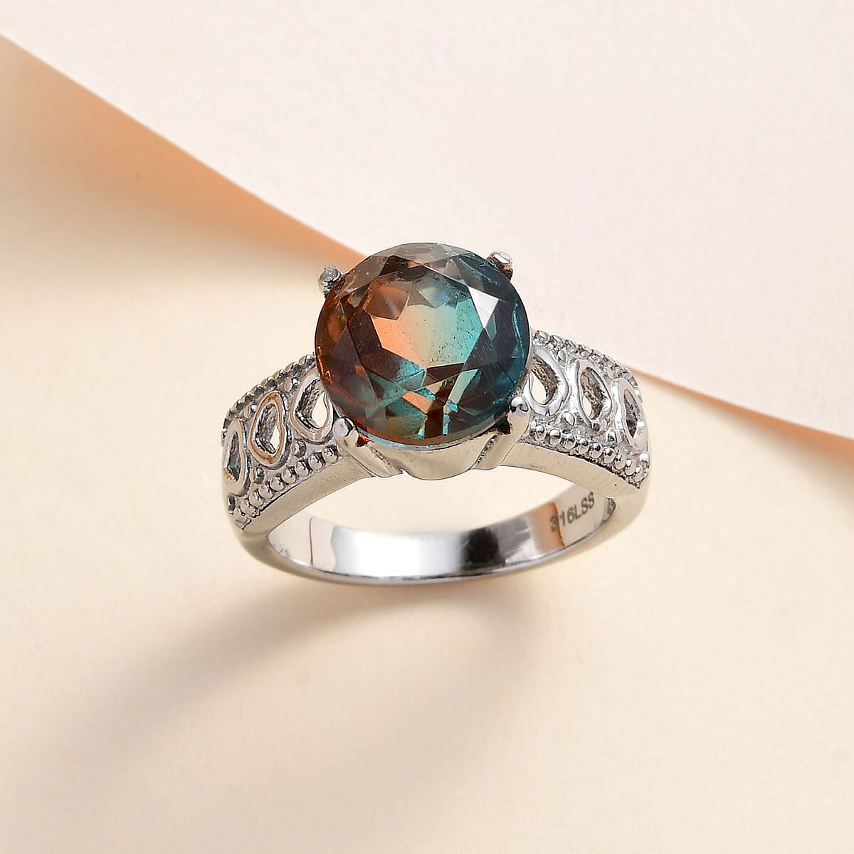 Aqua Terra Costa Quartz 3.90 ctw Solitaire Ring in Stainless Steel (Size 10.0) image number 1