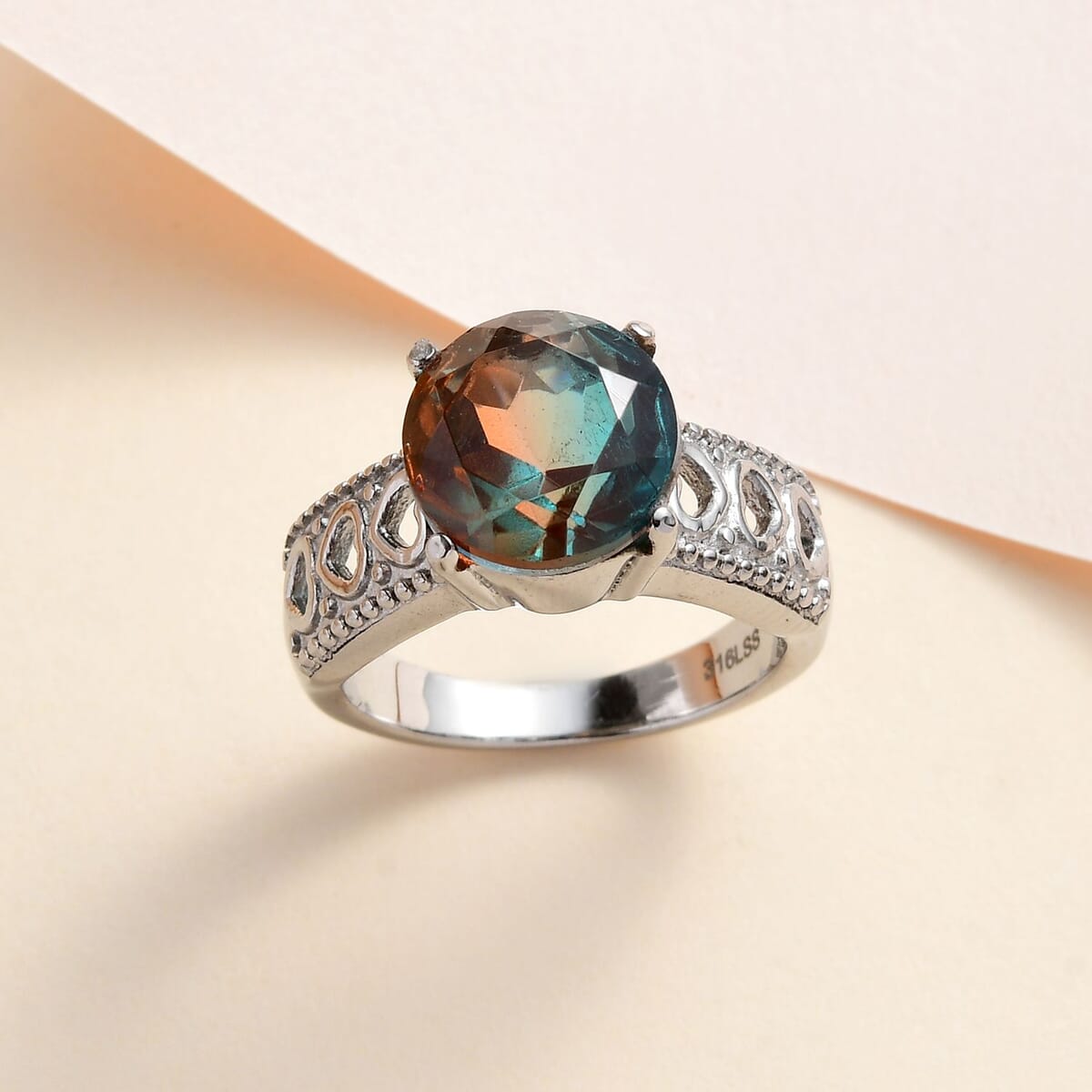 Aqua Terra Costa Quartz 3.90 ctw Solitaire Ring in Stainless Steel (Size 7.0) image number 1