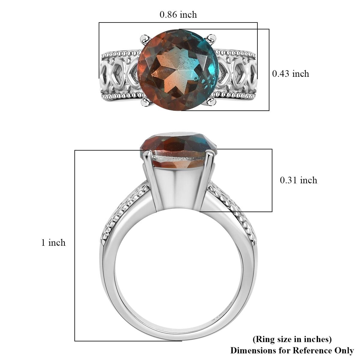 Aqua Terra Costa Quartz 3.90 ctw Solitaire Ring in Stainless Steel (Size 7.0) image number 5