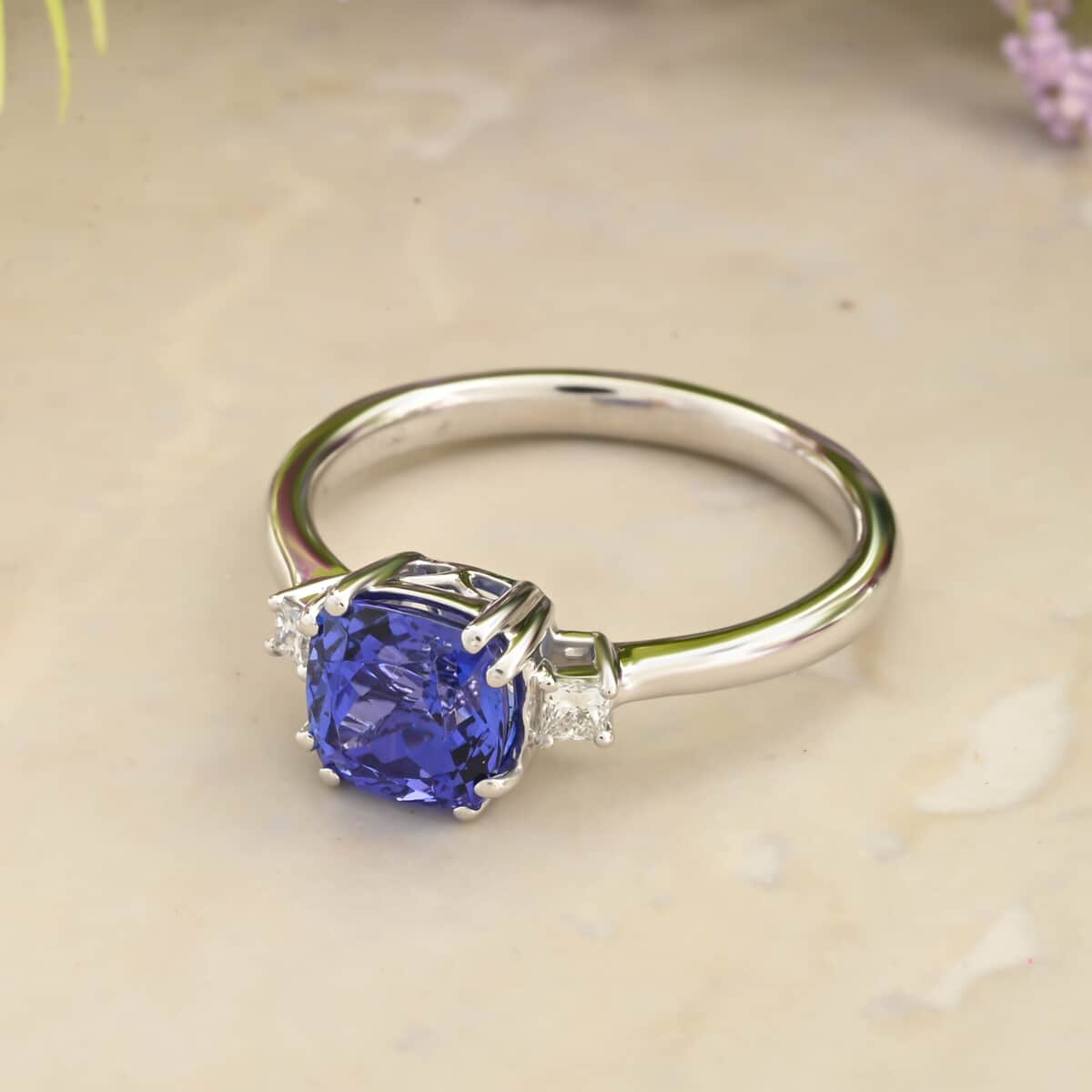 Certified & Appraised Rhapsody 950 Platinum AAAA Tanzanite and E-F VS Diamond Ring (Size 8.0) 5.15 Grams 1.85 ctw image number 1