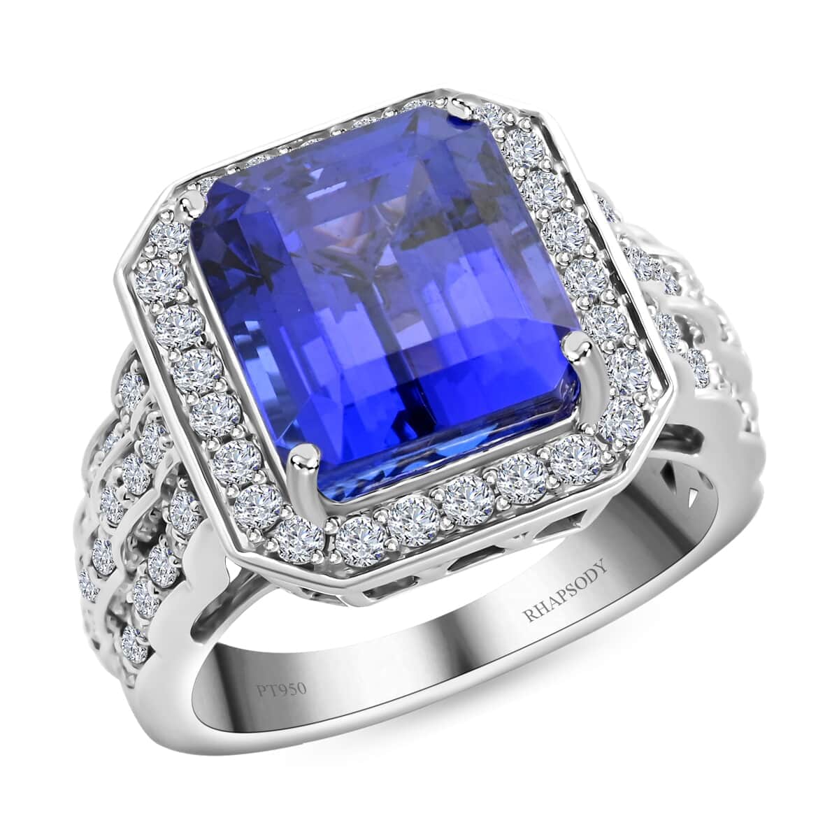 Certified & Appraised Rhapsody 950 Platinum AAAA Tanzanite and E-F VS Diamond Ring (Size 10.0) 13.50 Grams 8.75 ctw image number 0