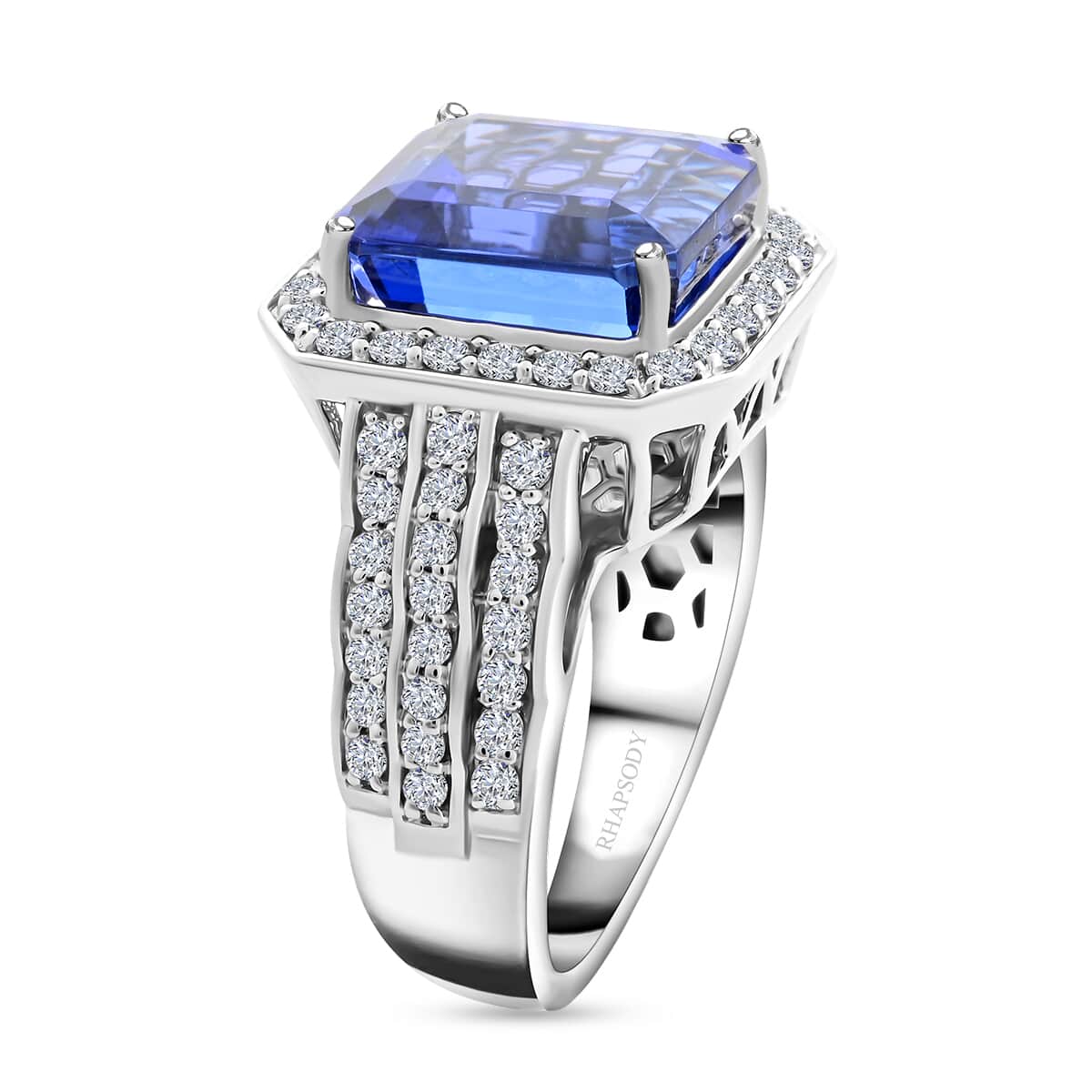 Certified & Appraised Rhapsody AAAA Tanzanite and E-F VS Diamond 8.75 ctw Ring in 950 Platinum (Size 6.0) 13.50 Grams image number 3