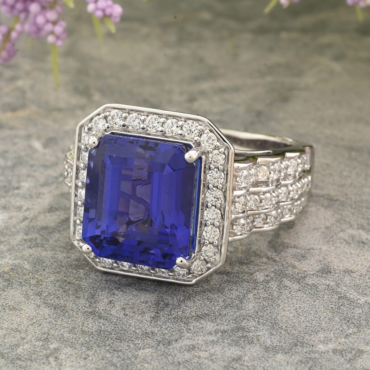 Certified & Appraised Rhapsody AAAA Tanzanite and E-F VS Diamond 8.75 ctw Ring in 950 Platinum (Size 7.0) 13.50 Grams image number 1