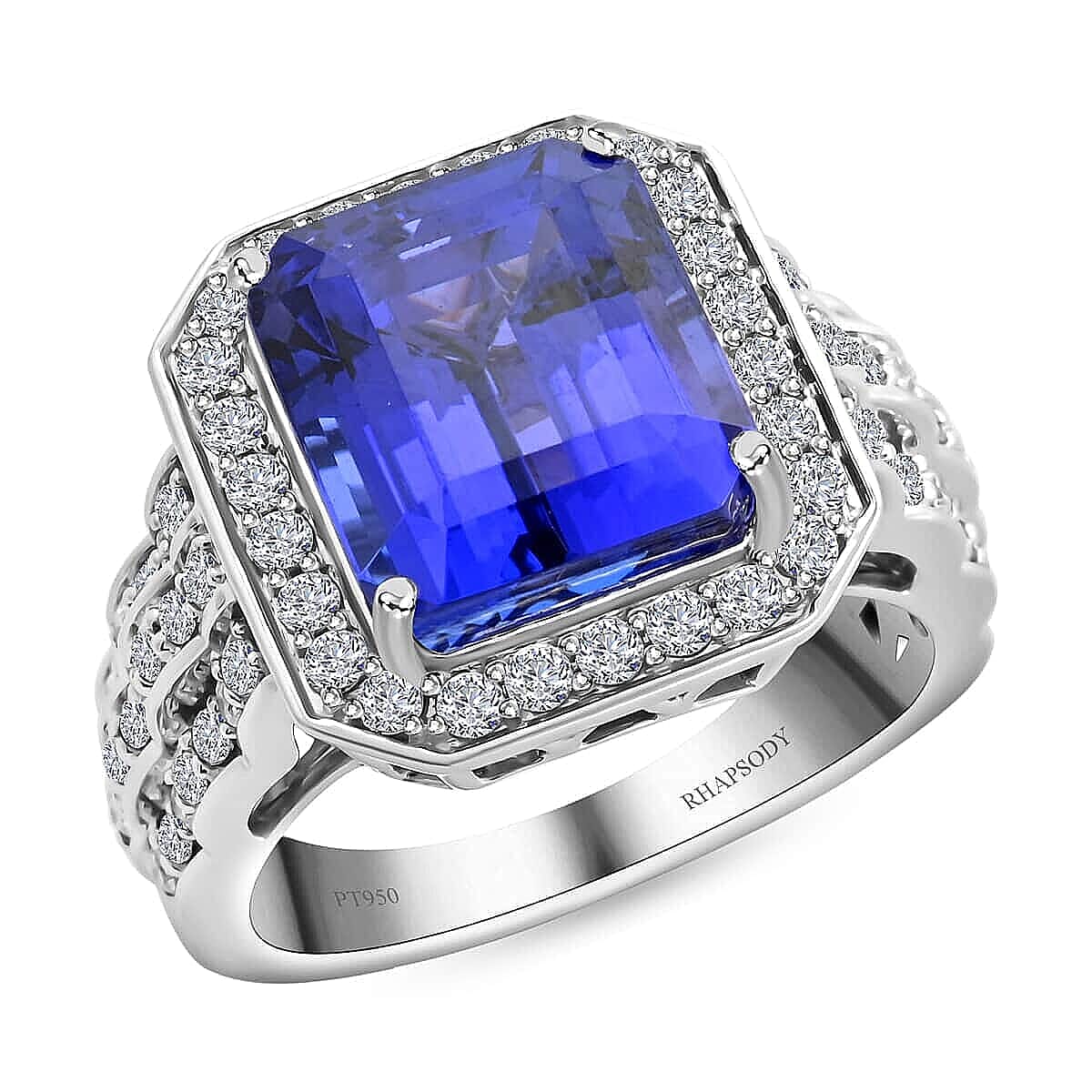 Certified & Appraised Rhapsody 950 Platinum AAAA Tanzanite and E-F VS Diamond Ring (Size 10.0) 13.50 Grams 8.75 ctw image number 0