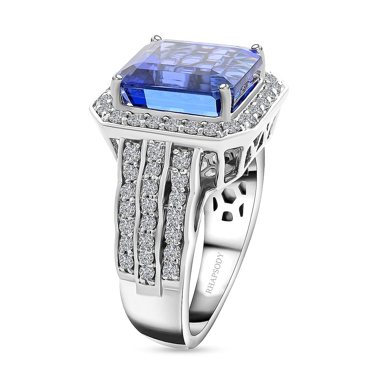 Certified & Appraised Rhapsody 950 Platinum AAAA Tanzanite and E-F VS Diamond Ring (Size 10.0) 13.50 Grams 8.75 ctw image number 3