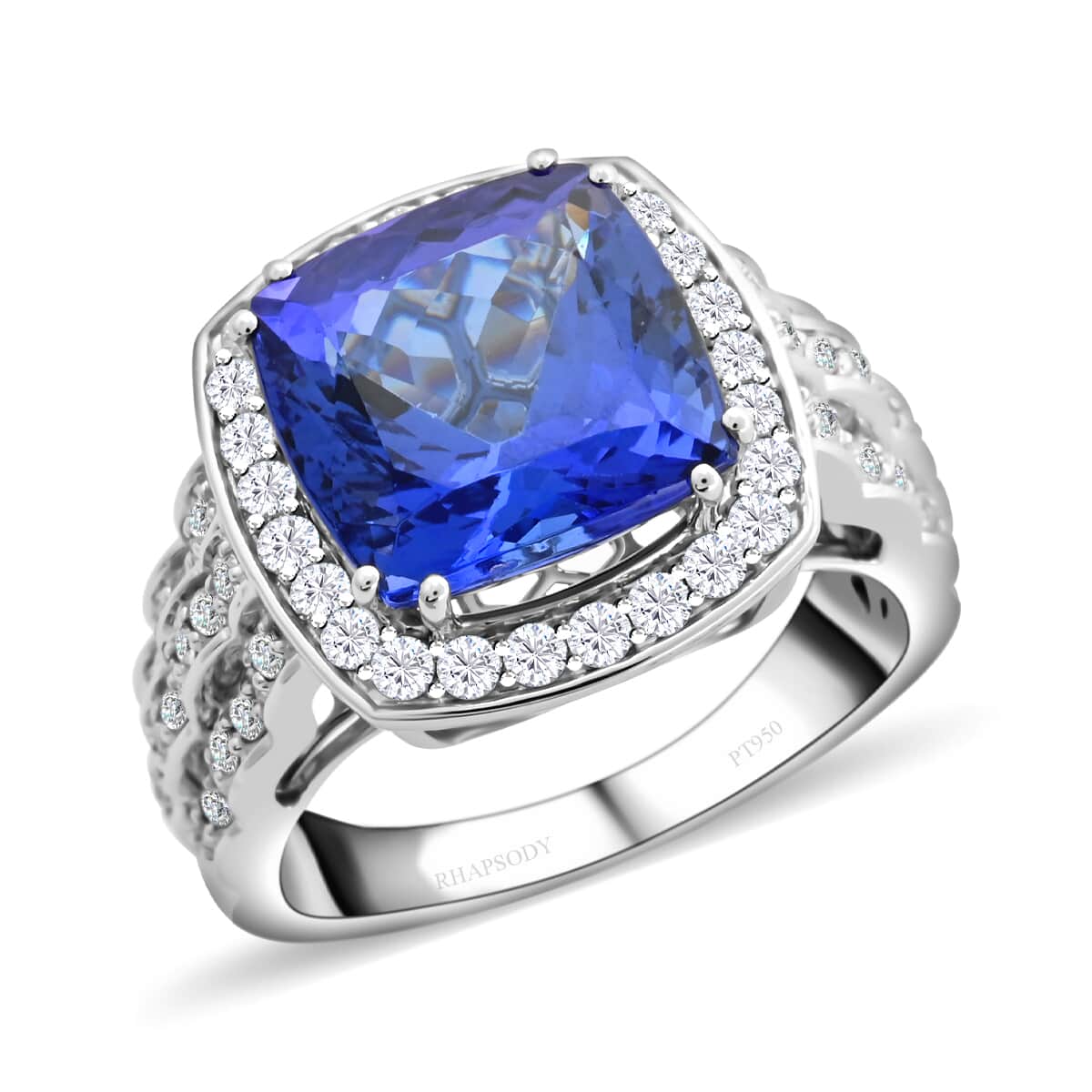 Certified & Appraised Rhapsody 950 Platinum AAAA Tanzanite and E-F VS Diamond Ring 13 Grams 8.40 ctw image number 0