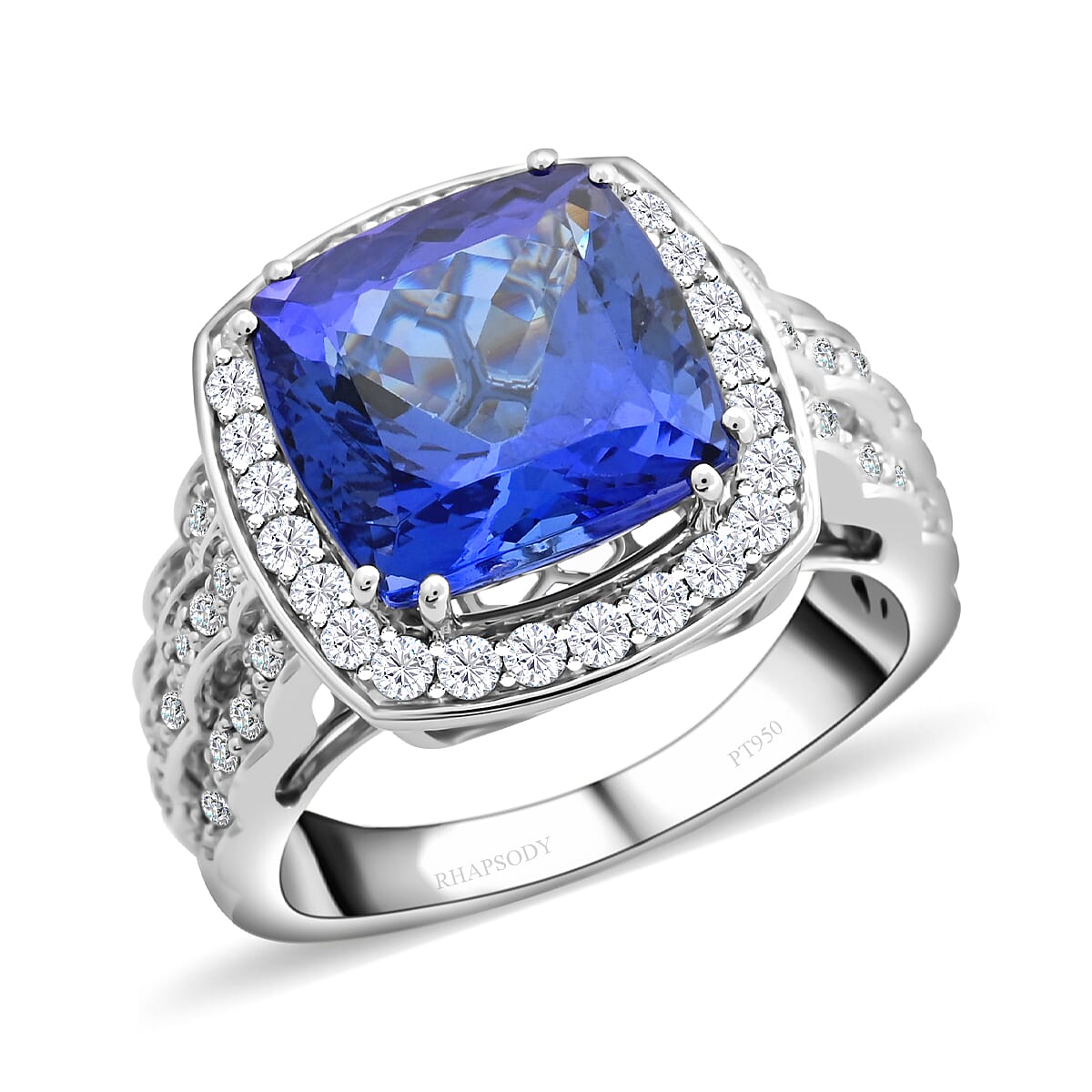 Certified & Appraised Rhapsody 950 Platinum AAAA Tanzanite and E-F VS Diamond Ring (Size 7.0) 13 Grams 8.40 ctw image number 0