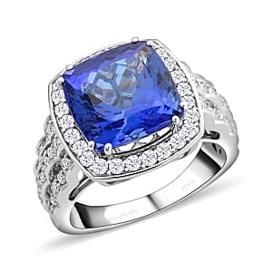 Certified & Appraised Rhapsody 950 Platinum AAAA Tanzanite and E-F VS Diamond Ring (Size 7.5) 13 Grams 8.40 ctw