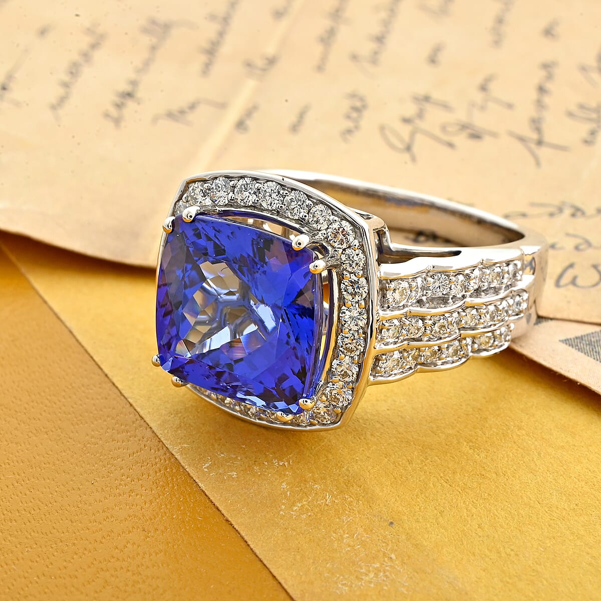 Certified & Appraised Rhapsody 950 Platinum AAAA Tanzanite and E-F VS Diamond Ring (Size 7.5) 13 Grams 8.40 ctw image number 1