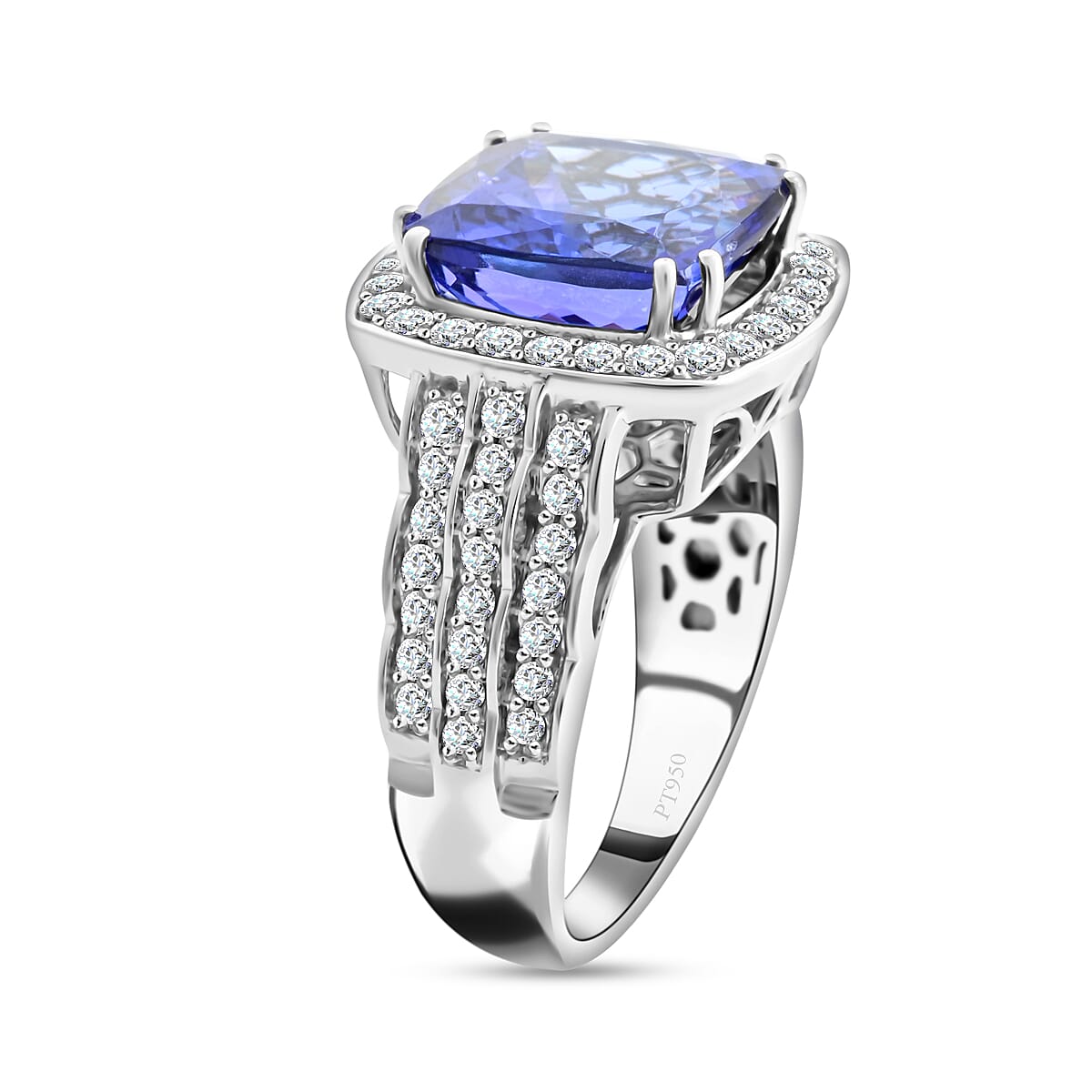 Certified & Appraised Rhapsody 950 Platinum AAAA Tanzanite and E-F VS Diamond Ring (Size 7.5) 13 Grams 8.40 ctw image number 3