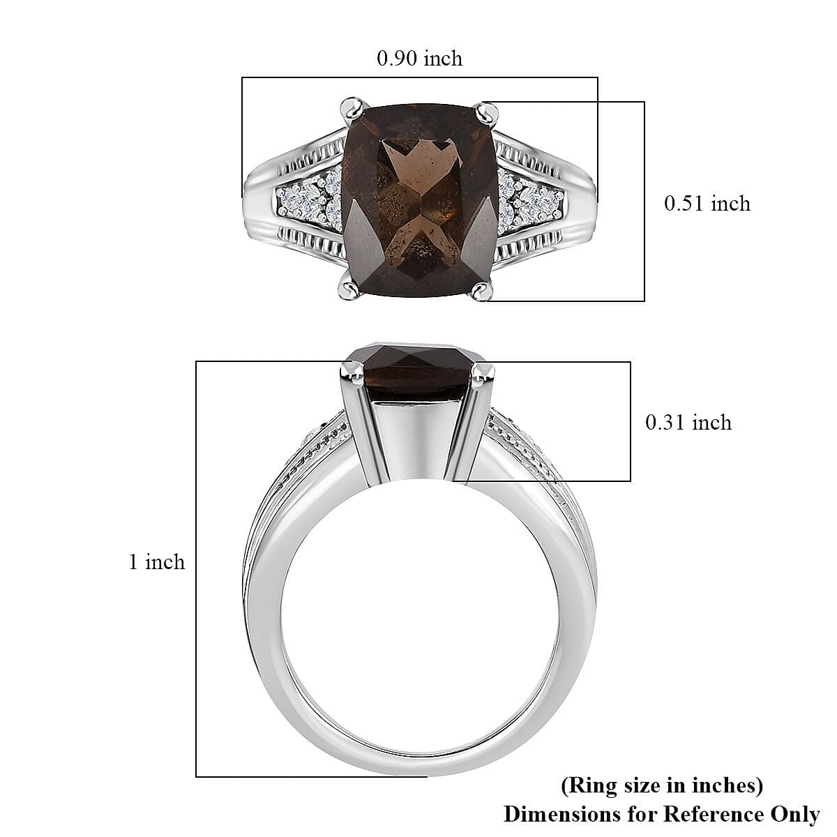 Brazilian Smoky Quartz and White Zircon 4.25 ctw Ring in Stainless Steel (Size 10.0)