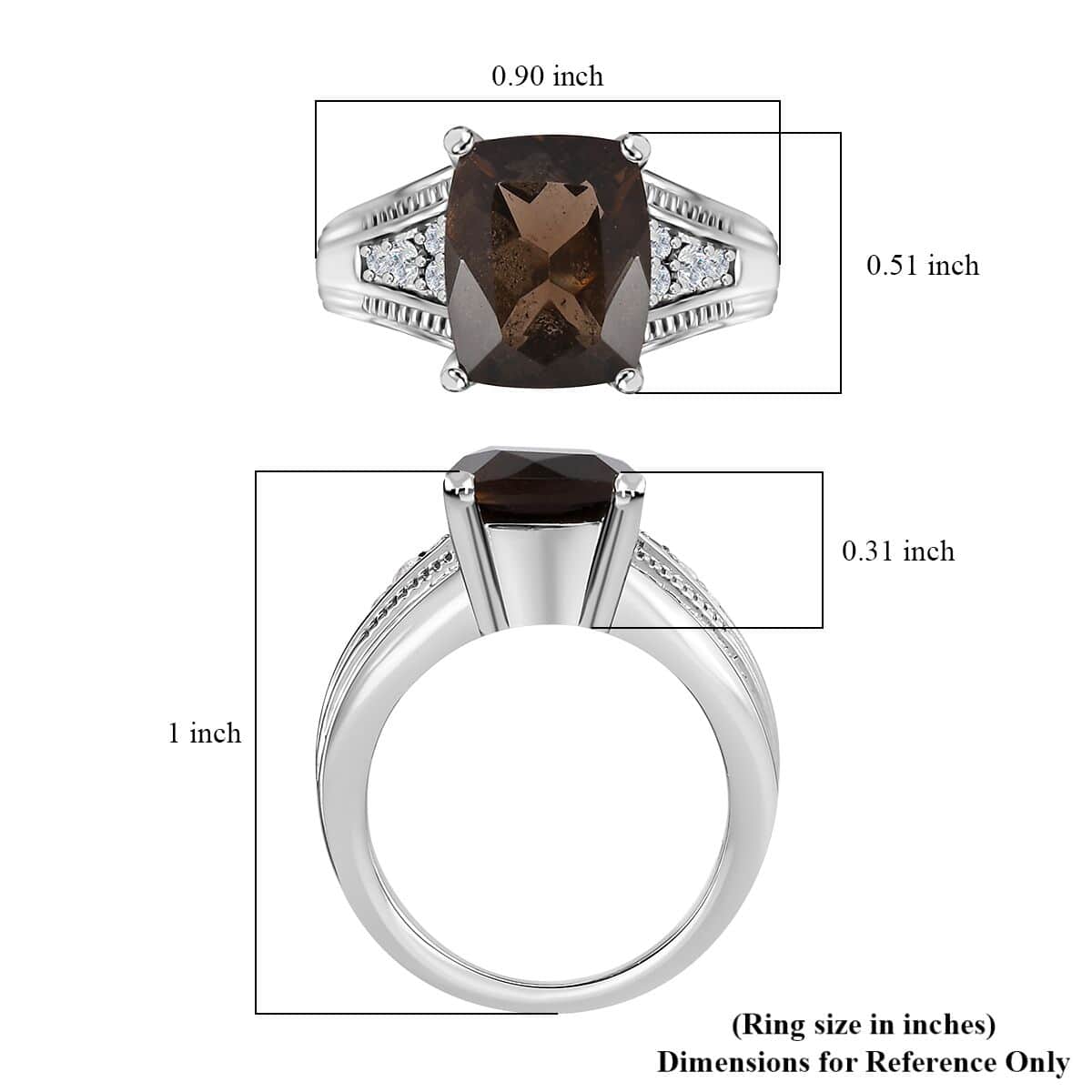 Brazilian Smoky Quartz, White Zircon Ring in Stainless Steel (Size 10.0) 4.25 ctw image number 5