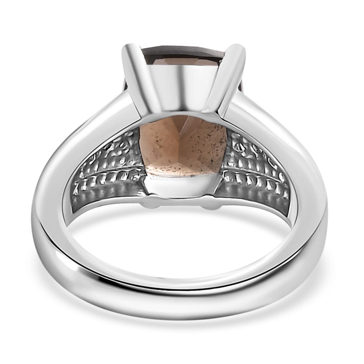 Brazilian Smoky Quartz and White Zircon 4.25 ctw Ring in Stainless Steel (Size 9.0) image number 4