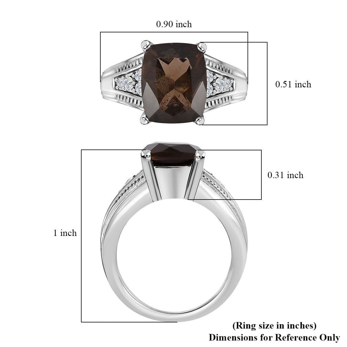 Brazilian Smoky Quartz and White Zircon 4.25 ctw Ring in Stainless Steel (Size 9.0) image number 5