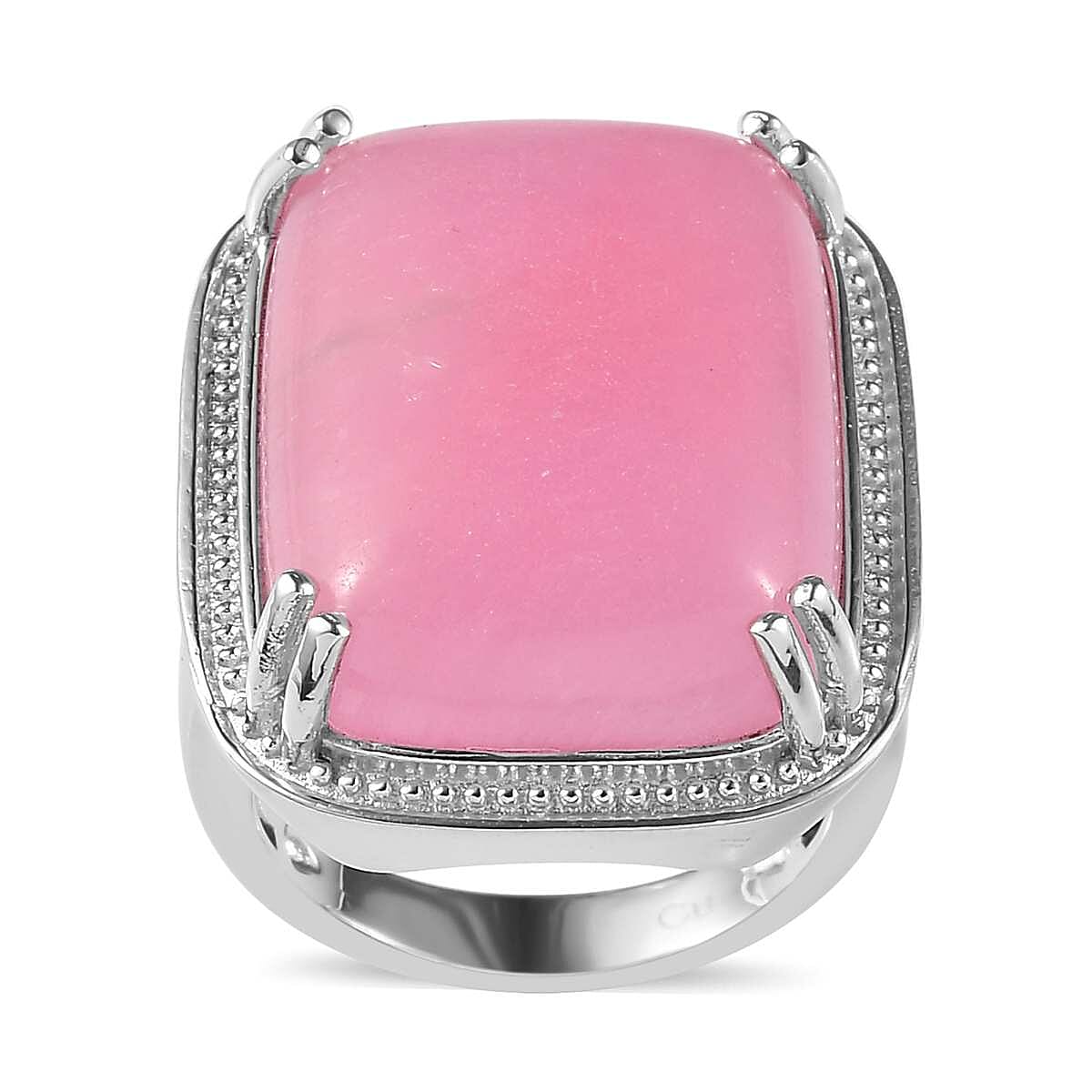 Pink Jade (D) Solitaire Ring in Platinum Over Copper (Size 10.0) 35.00 ctw