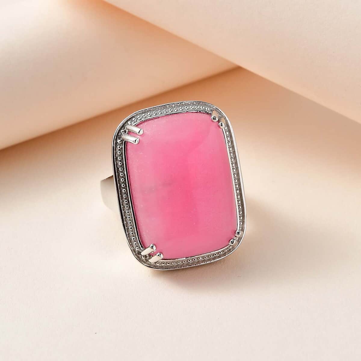Pink Jade Solitaire Ring in Platinum Over Copper (Size 10.0) 35.00 ctw image number 1