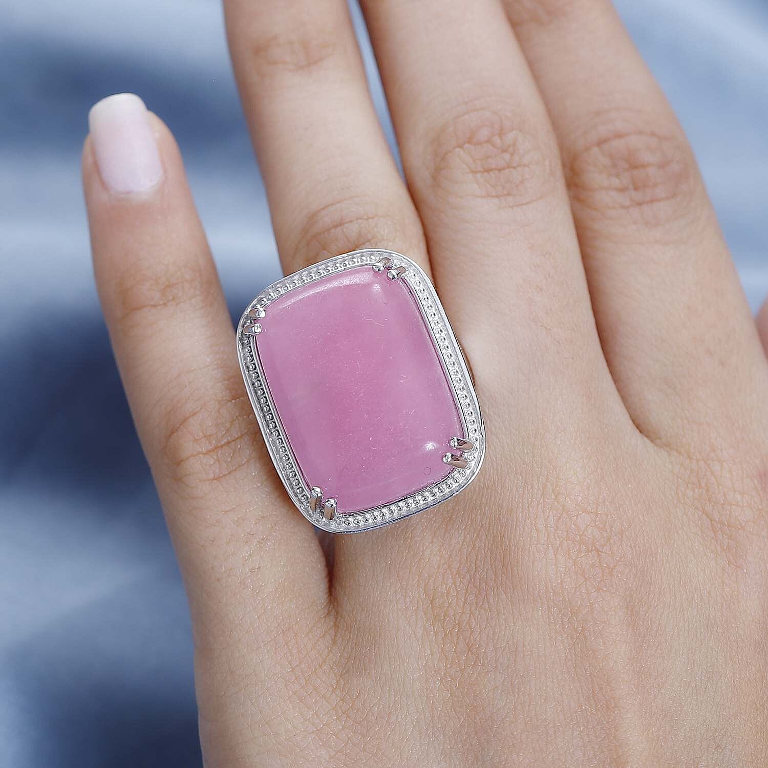 Pink Jade (D) Solitaire Ring in Platinum Over Copper (Size 10.0) 35.00 ctw